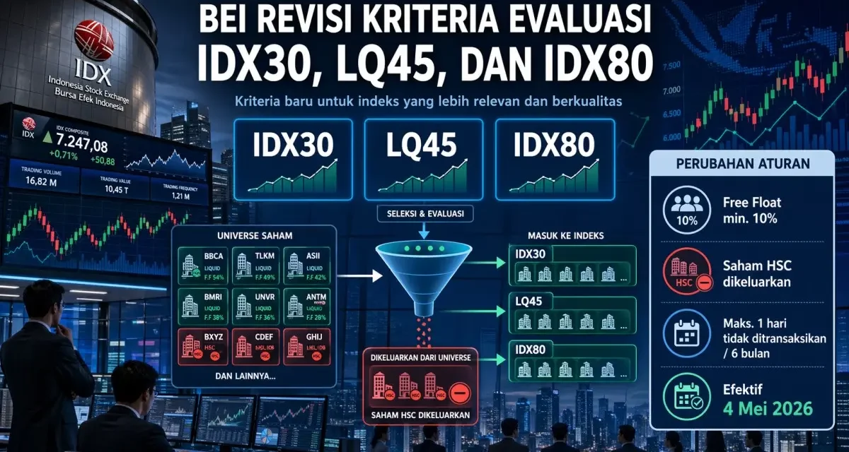 Kriteria Baru IDX30, LQ45, Dan IDX80 Diterapkan Per 4 Mei 2026